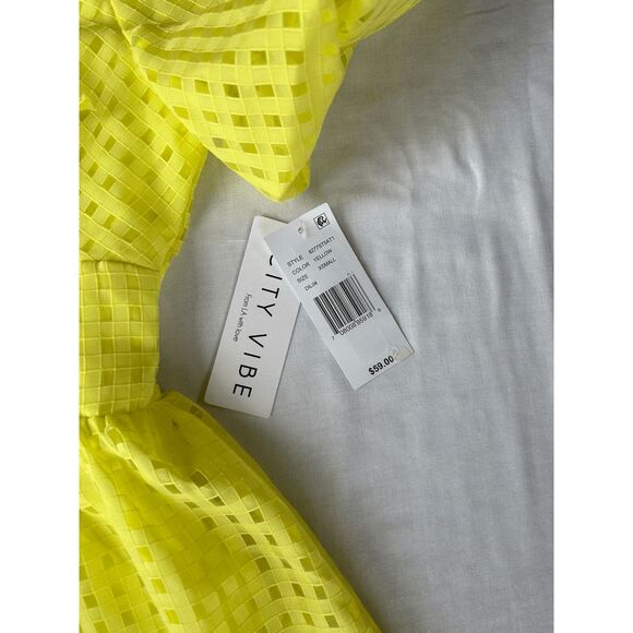 Junior Girl's Bright Yellow Summer Dress, Balloon Sleeves, Mini Dress, XS, NWT - Picture 7 of 8